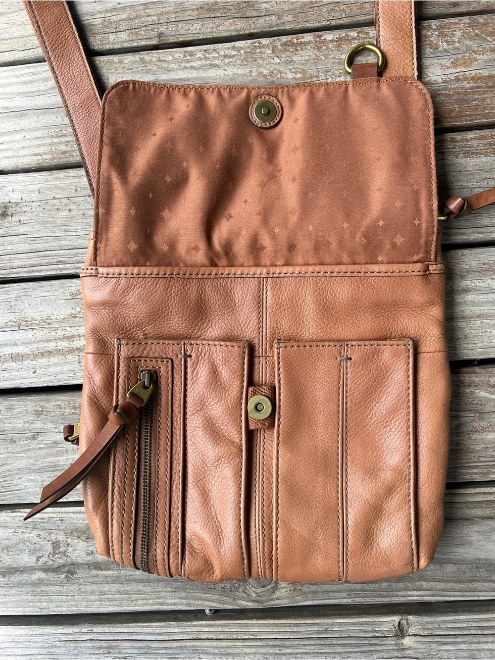 Fossil Men's Cognac Leather Messenger Bag